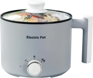 Electric Hot Pot:1.5 L Ramen Cooker, Dual Power Mini Portable Multi-Functional Lazy Pot for Pasta, Noodles, Egg, Soup, Non-Stick Noodle Cooker with Boil Dry Protection for Dorm, Office (Grey)