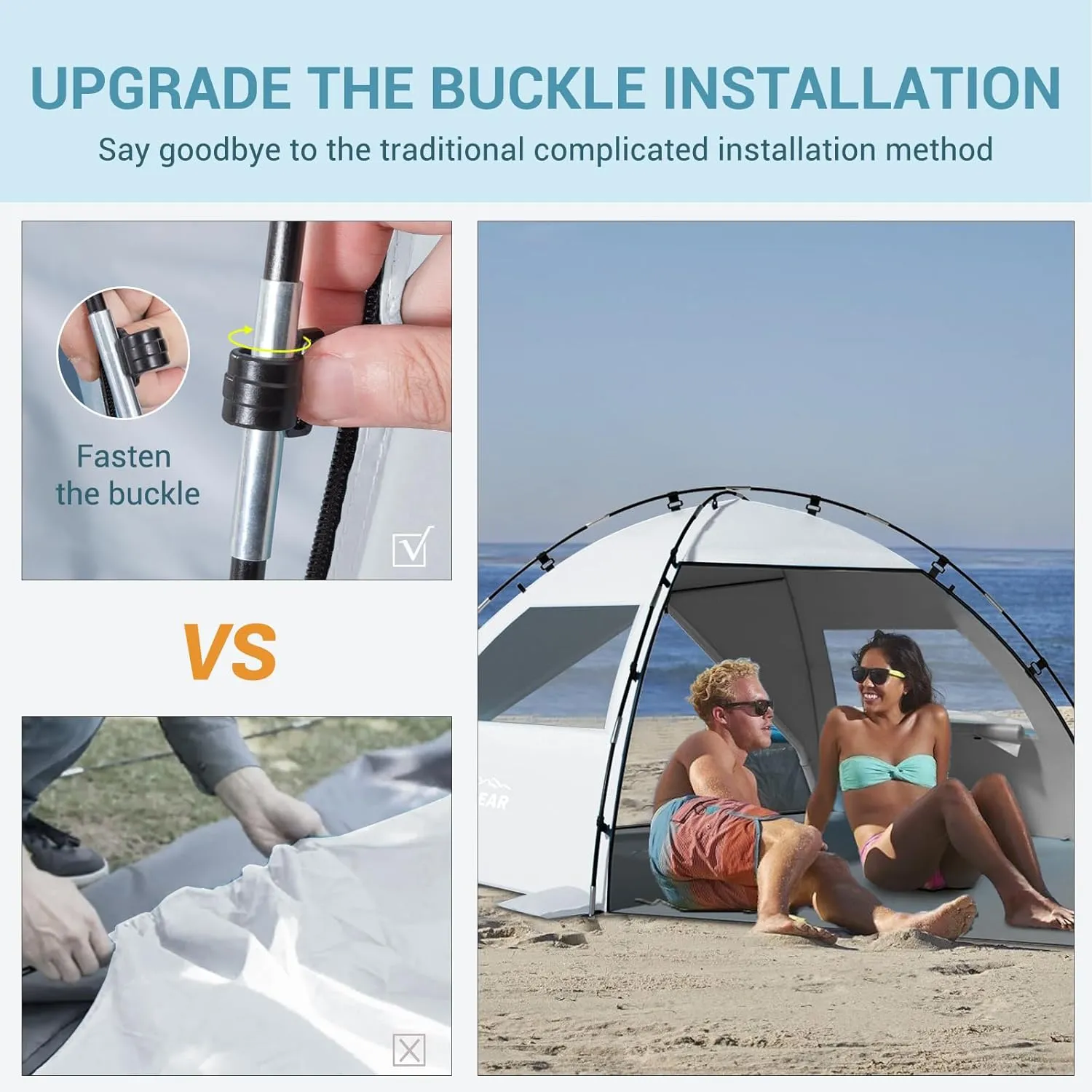 Elegear Beach Tent Sun Shelter with Canopy, 4-5 Person Pop Up Beach Tent, Easy Setup UPF 50  UV Protection Portable Lightweight Double Silver Coating Cabana Sun Shade Shelter - Silver