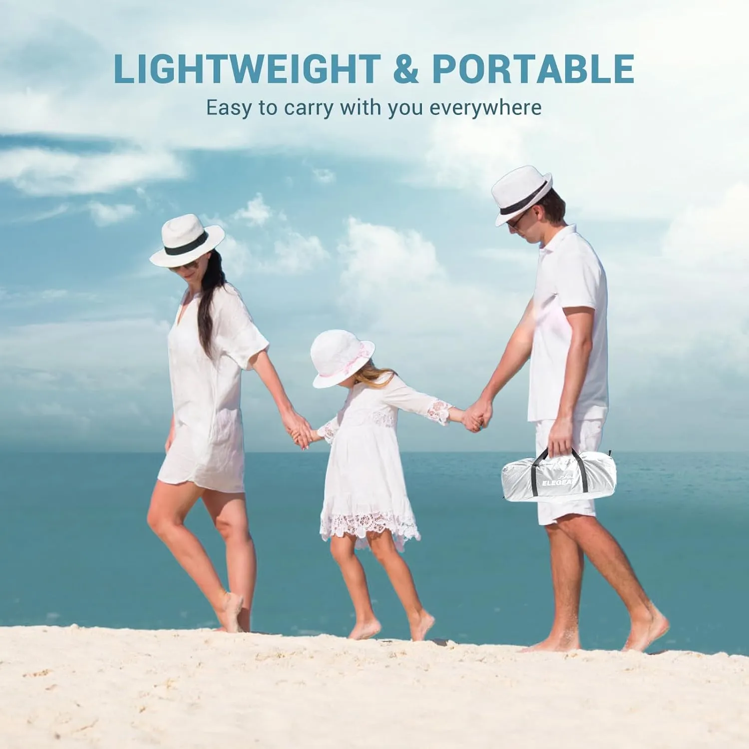 Elegear Beach Tent Sun Shelter with Canopy, 4-5 Person Pop Up Beach Tent, Easy Setup UPF 50  UV Protection Portable Lightweight Double Silver Coating Cabana Sun Shade Shelter - Silver