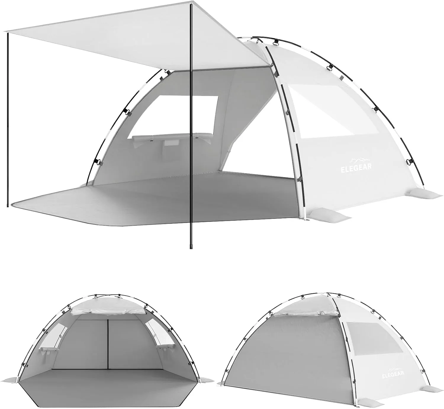 Elegear Beach Tent Sun Shelter with Canopy, 4-5 Person Pop Up Beach Tent, Easy Setup UPF 50  UV Protection Portable Lightweight Double Silver Coating Cabana Sun Shade Shelter - Silver
