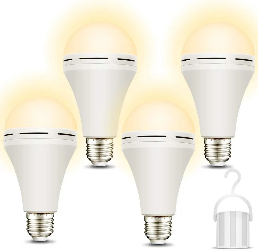 Emergency-Rechargeable-Light-Bulb, Stay Lights Up When Power Failure, 1200mAh15W 80W Equivalent LED Light Bulbs for Home, Camping, Tent (Soft Warm)