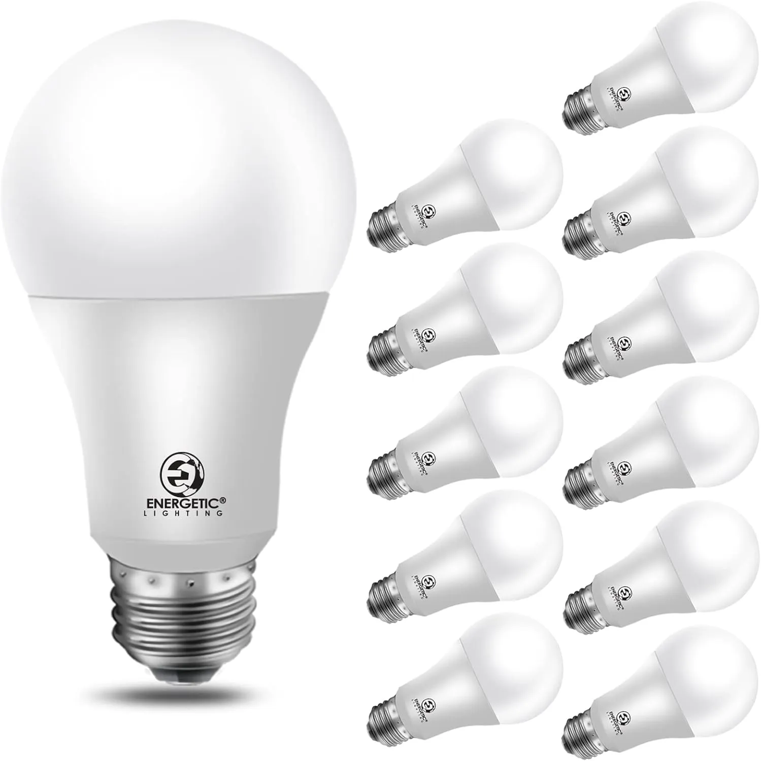 Energetic A19 LED Dimmable Light Bulbs, 100 Watt Equivalent Warm White 3000K 13.5W 1600lm, CRI80 , 15000Hrs, 12-Pack，UL Listed