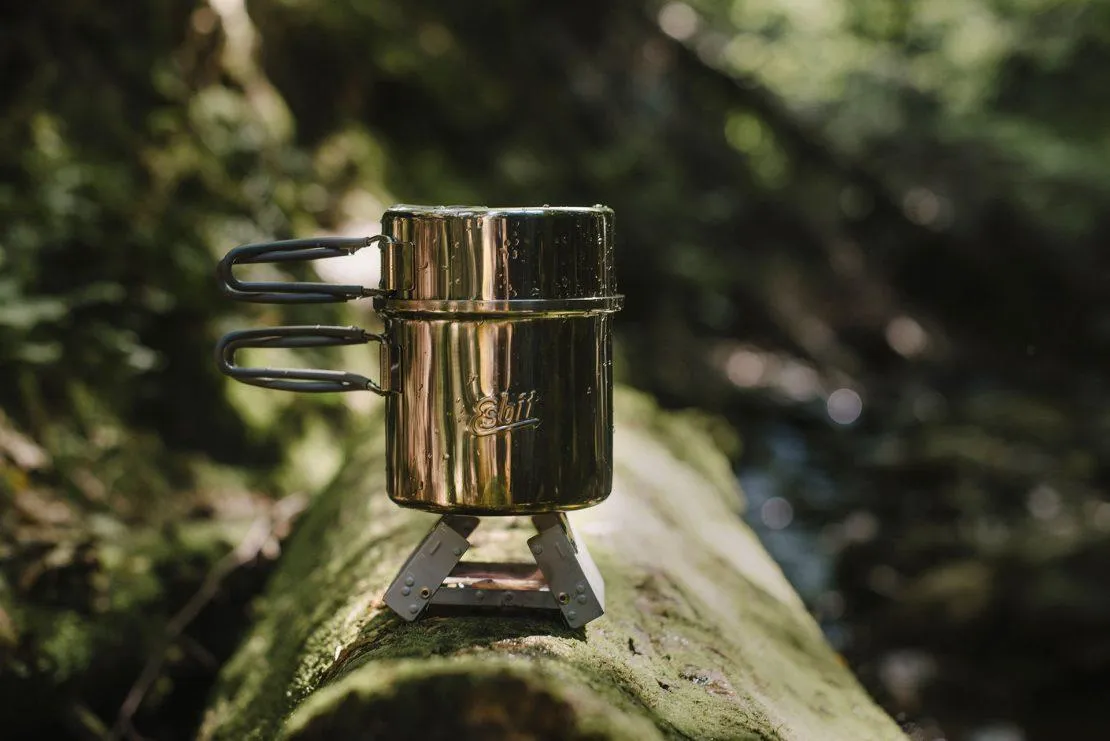 ESBIT Brand stainless steel pot capacity indicator camping trip water heating