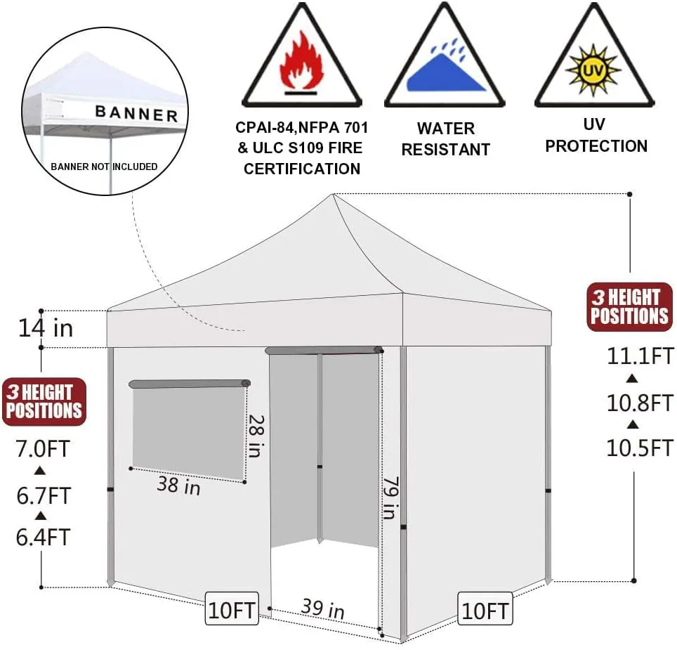 Eurmax USA 10'x10' Pop-up Canopy Tent Commercial Instant Canopies with 4 Removable Zipper End Side Walls and Roller Bag, Bonus 4 SandBags(Beige)