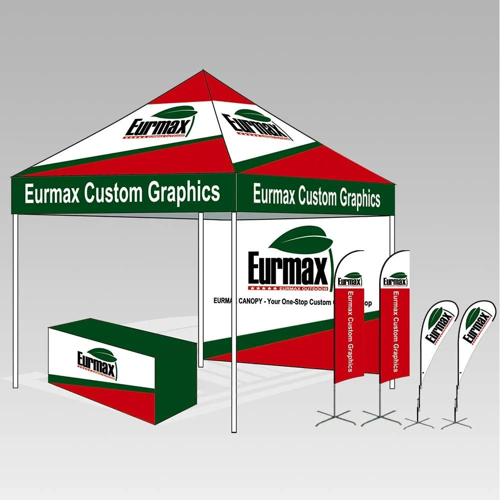Eurmax USA 10'x10' Pop-up Canopy Tent Commercial Instant Canopies with 4 Removable Zipper End Side Walls and Roller Bag, Bonus 4 SandBags(Beige)