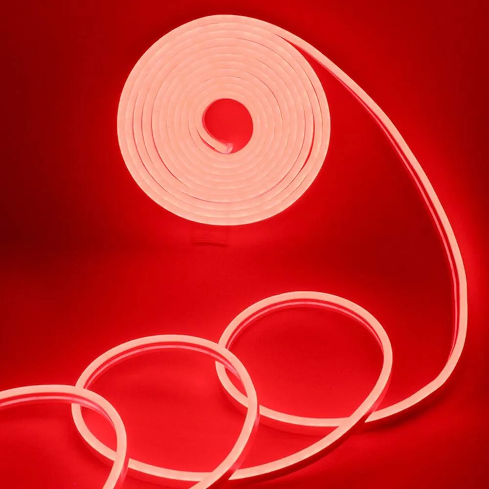 EverBright Red Led Neon Strip Light 12V Silicone Indoor Outdoor 16.4Ft 600SMD Waterproof Flexible for Signboard Bar Home TV Kitchen Bedroom Wedding Event Party Holiday Decoration (No Power Adapter)