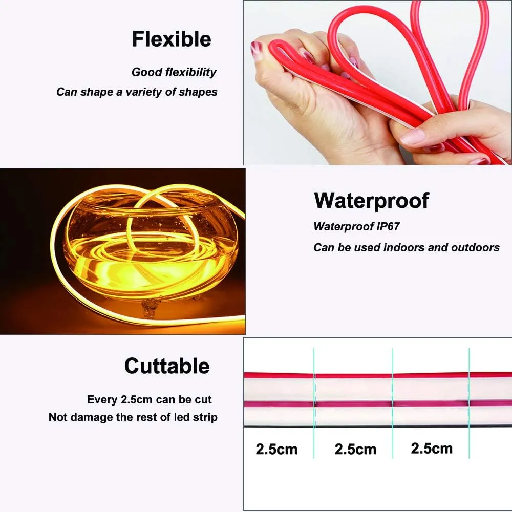 EverBright Red Led Neon Strip Light 12V Silicone Indoor Outdoor 16.4Ft 600SMD Waterproof Flexible for Signboard Bar Home TV Kitchen Bedroom Wedding Event Party Holiday Decoration (No Power Adapter)