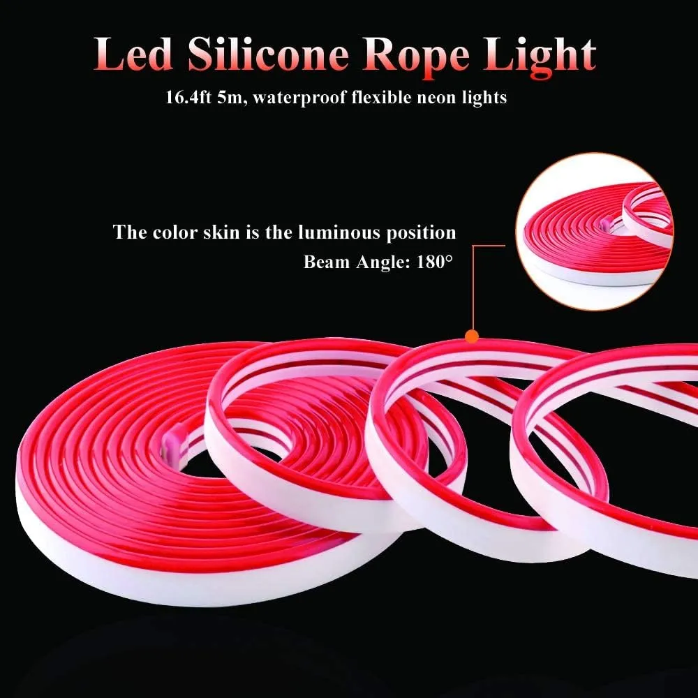 EverBright Red Led Neon Strip Light 12V Silicone Indoor Outdoor 16.4Ft 600SMD Waterproof Flexible for Signboard Bar Home TV Kitchen Bedroom Wedding Event Party Holiday Decoration (No Power Adapter)