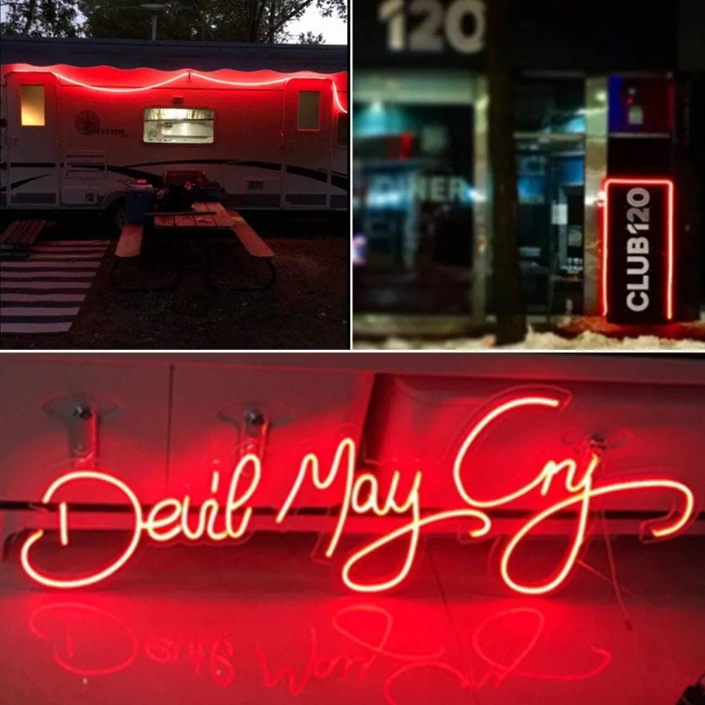 EverBright Red Led Neon Strip Light 12V Silicone Indoor Outdoor 16.4Ft 600SMD Waterproof Flexible for Signboard Bar Home TV Kitchen Bedroom Wedding Event Party Holiday Decoration (No Power Adapter)