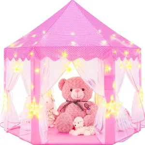 EVOIONOS Princess Tent for Girls, Castle Tent for Girls, Princess Castle Play Tent with Large Star Lights, Kids Tent Indoor Playhouse, Pink Girls Tent, 55 x 53 inches