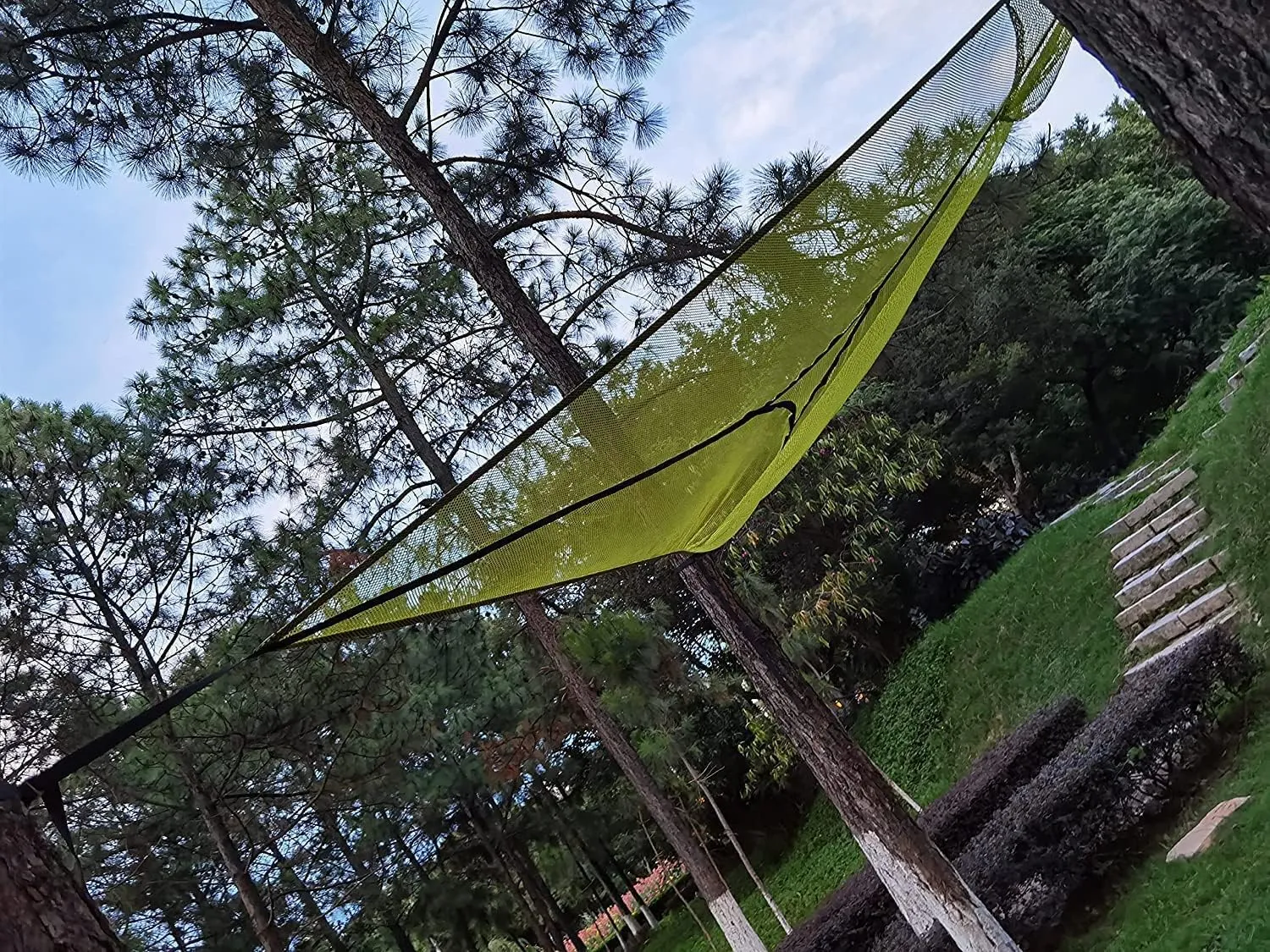 Experience Ultimate Adventure with Our Revolutionary 380cm Multi-Person Aerial Camping Hammock: Triangle Mat with 3-Point Suspension for Tree Houses and Outdoor Fun!-Black||280CM