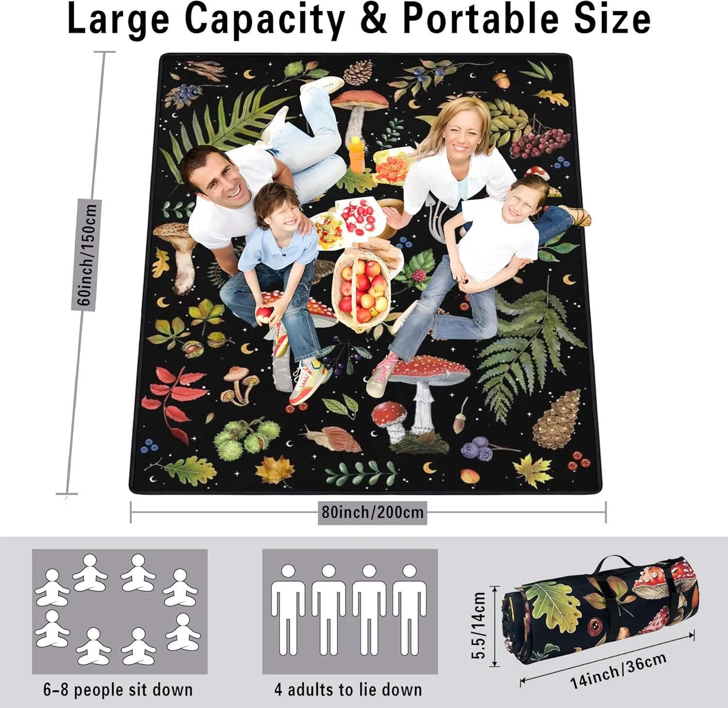 Extra Large Picnic Blankets Waterproof Foldable (60 "x 80") Beach Blanket Waterproof Sandproof,3-Layer Thicking Mat Outdoor Packable Camping Blanket