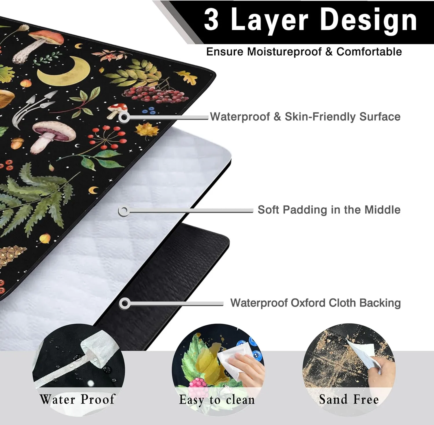 Extra Large Picnic Blankets Waterproof Foldable (60 "x 80") Beach Blanket Waterproof Sandproof,3-Layer Thicking Mat Outdoor Packable Camping Blanket