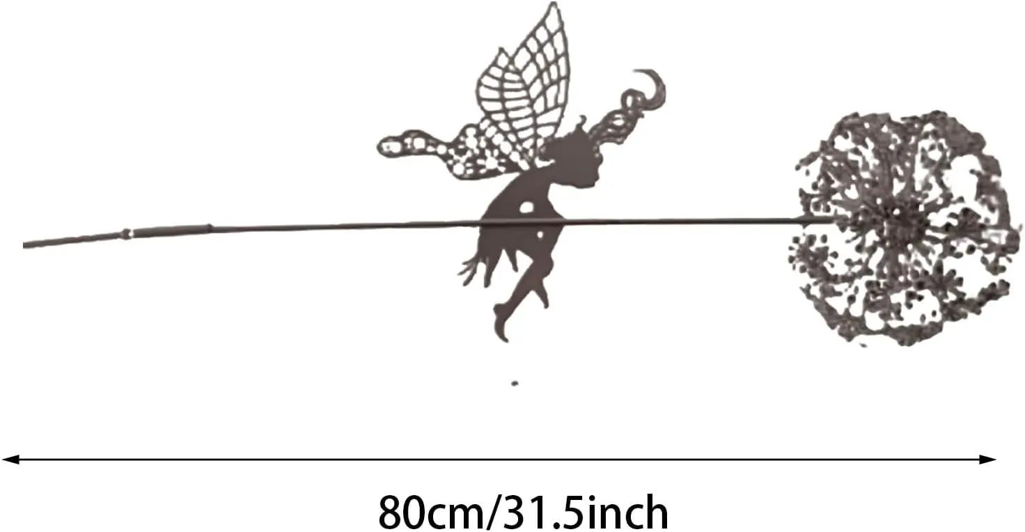 Fairies Wire Dandelion Stainless Garden Art Sculpture Steel Statue, Dancing Fairy Dandelion Garden Ornaments Art Decorations for Outdoor Yard Lawn Patio (B)
