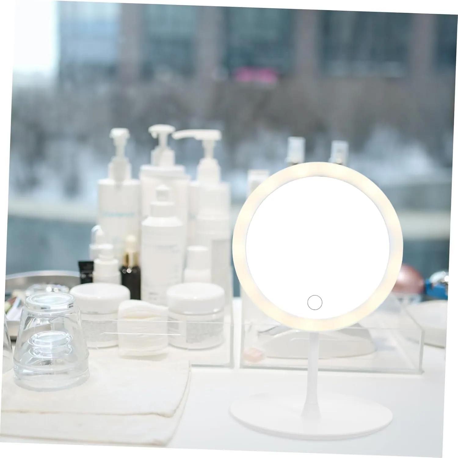 Fashion Portable Chargeable LED Desktop Charge Vanity Mirror White Fashion Make Up Mirror LED Smart Makeup Mirror Shine Chargeable Makeup Mirror Intelligent with Lights LED Mirror