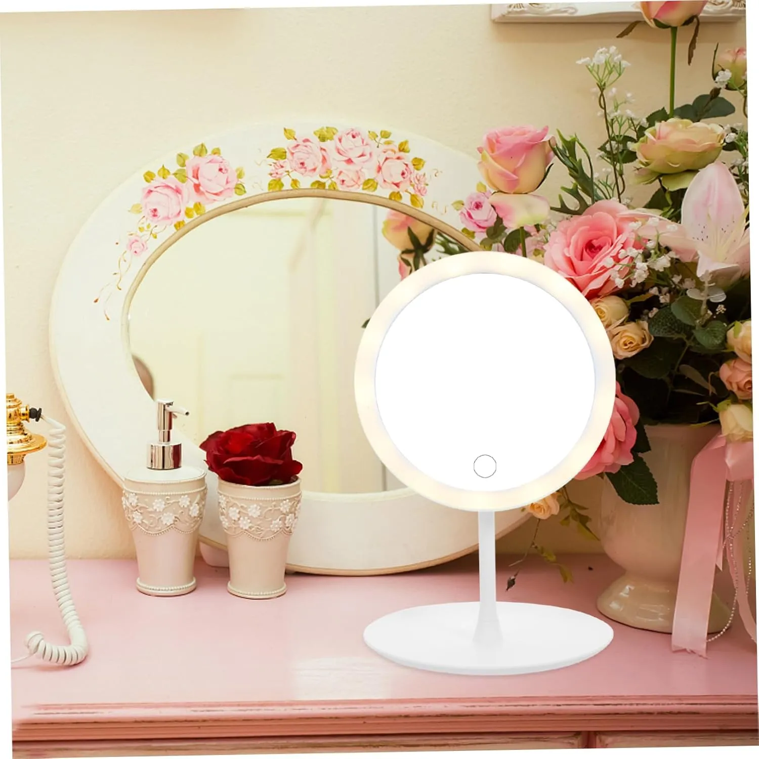 Fashion Portable Chargeable LED Desktop Charge Vanity Mirror White Fashion Make Up Mirror LED Smart Makeup Mirror Shine Chargeable Makeup Mirror Intelligent with Lights LED Mirror