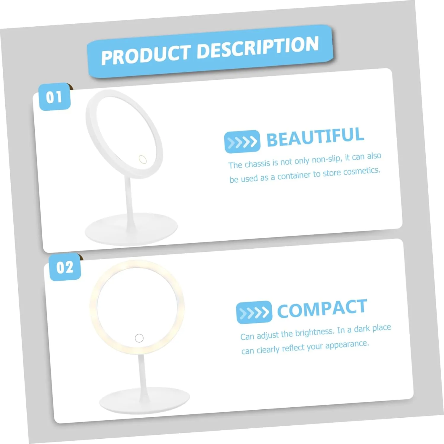 Fashion Portable Chargeable LED Desktop Charge Vanity Mirror White Fashion Make Up Mirror LED Smart Makeup Mirror Shine Chargeable Makeup Mirror Intelligent with Lights LED Mirror