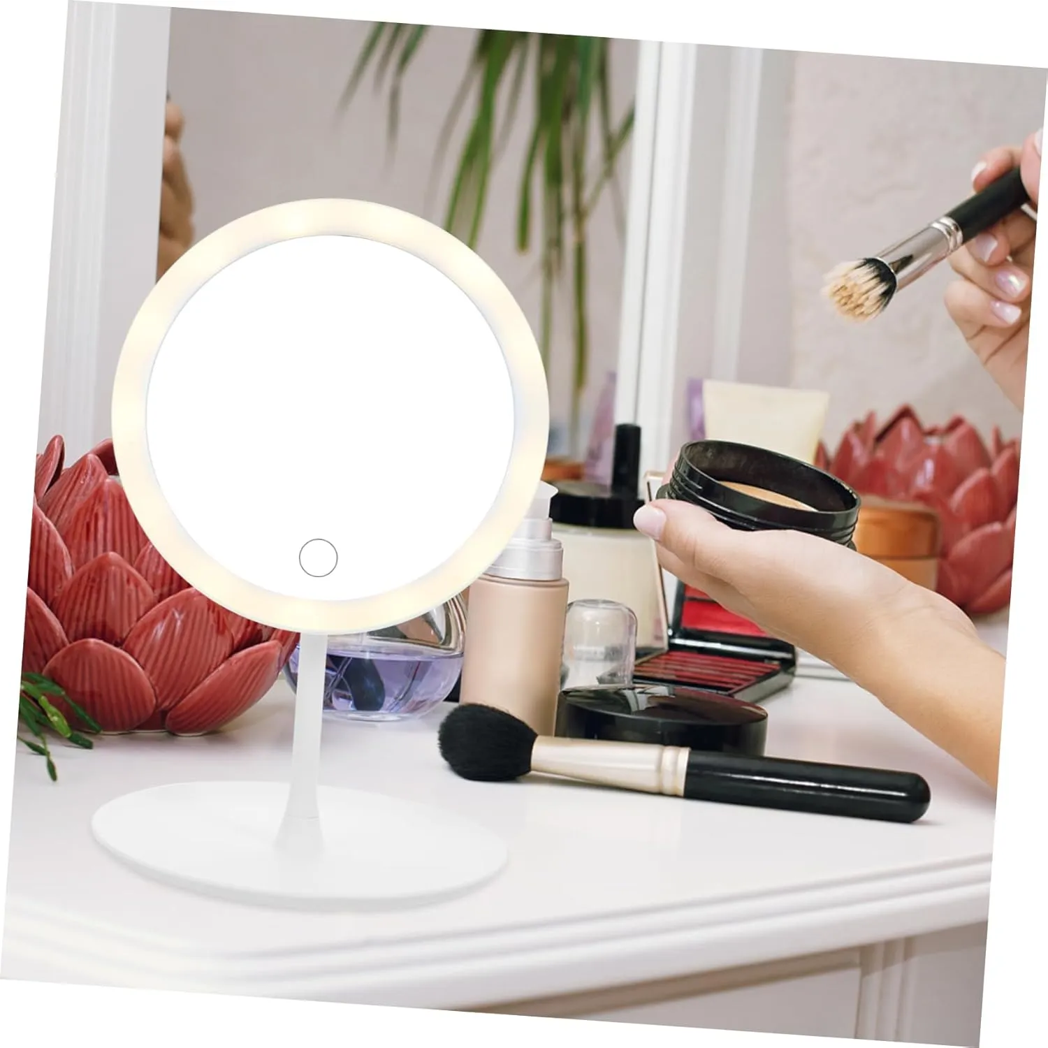 Fashion Portable Chargeable LED Desktop Charge Vanity Mirror White Fashion Make Up Mirror LED Smart Makeup Mirror Shine Chargeable Makeup Mirror Intelligent with Lights LED Mirror