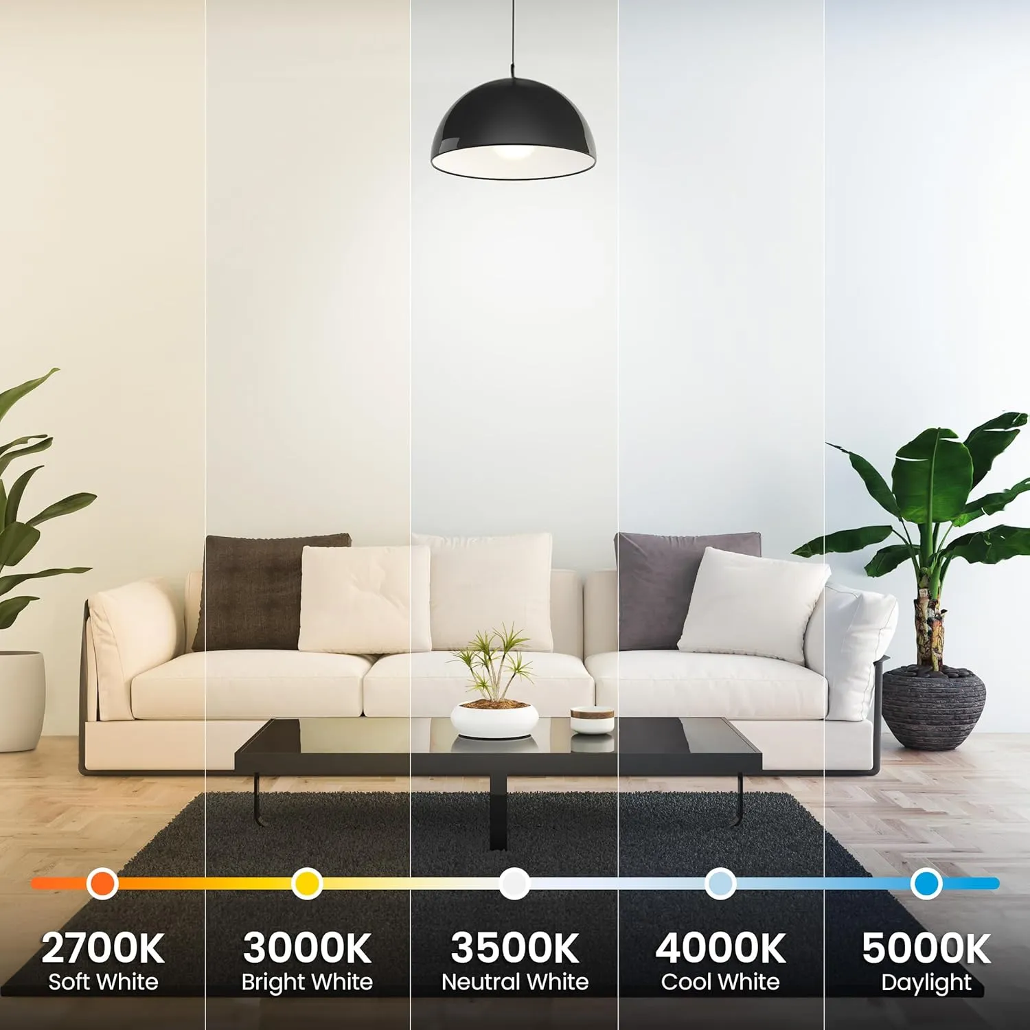 Feit Electric A19 LED Light Bulb, 100W Equiv, Non-Dimmable, Selectable Color Temperatures (2700K-5000K), 1500 Lumens, General Purpose Light Bulbs, 17,000-Hour Lifetime, OM100/5CCT/15KLED/6, 6 Pack