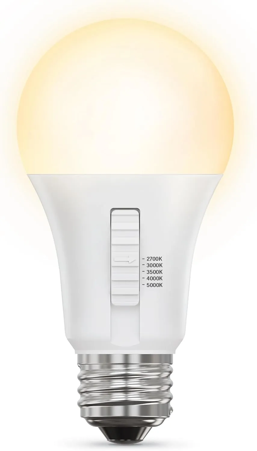 Feit Electric A19 LED Light Bulb, 100W Equiv, Non-Dimmable, Selectable Color Temperatures (2700K-5000K), 1500 Lumens, General Purpose Light Bulbs, 17,000-Hour Lifetime, OM100/5CCT/15KLED/6, 6 Pack