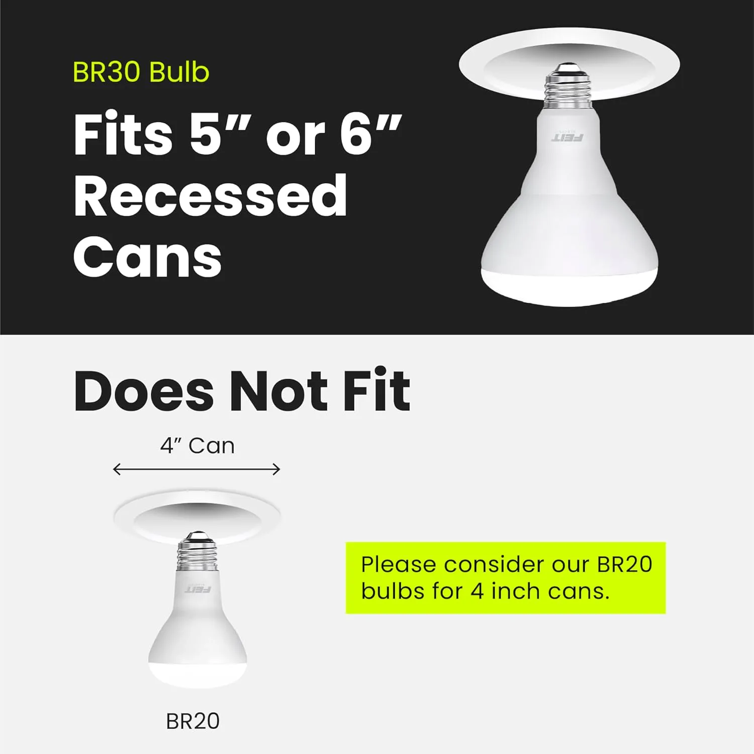 Feit Electric BR30 LED Light Bulb, 100W Equivalent, Dimmable, 1400 Lumens, E26 Standard Base, 5000K Daylight, 90 CRI, Flood Light Bulb for Recessed Cans, 22-Year Lifetime, BR30DM/1400/950CA/4, 4 Pack
