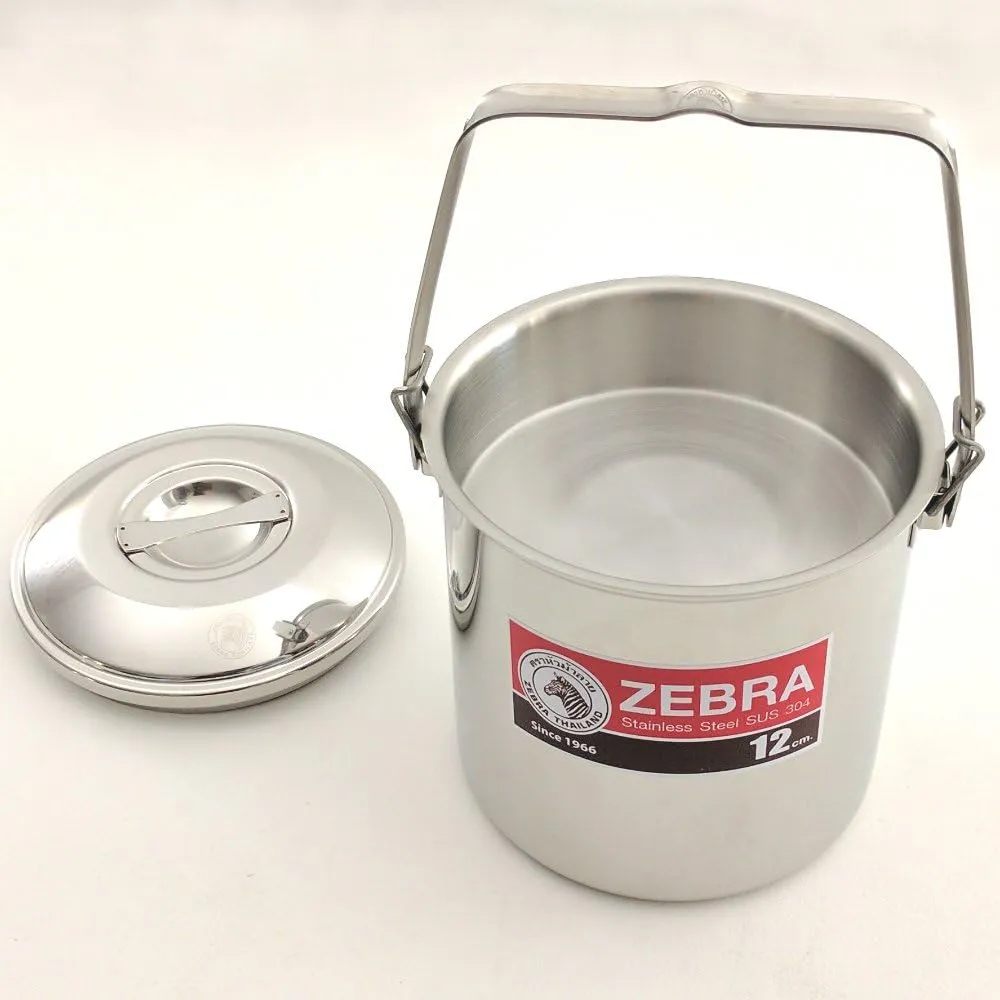 Firebox Locking Bail Handle Camping Pot, Billy Can Bushcraft Kit - Zebra Loop Handle Pot SS Handle Clips (Installed)