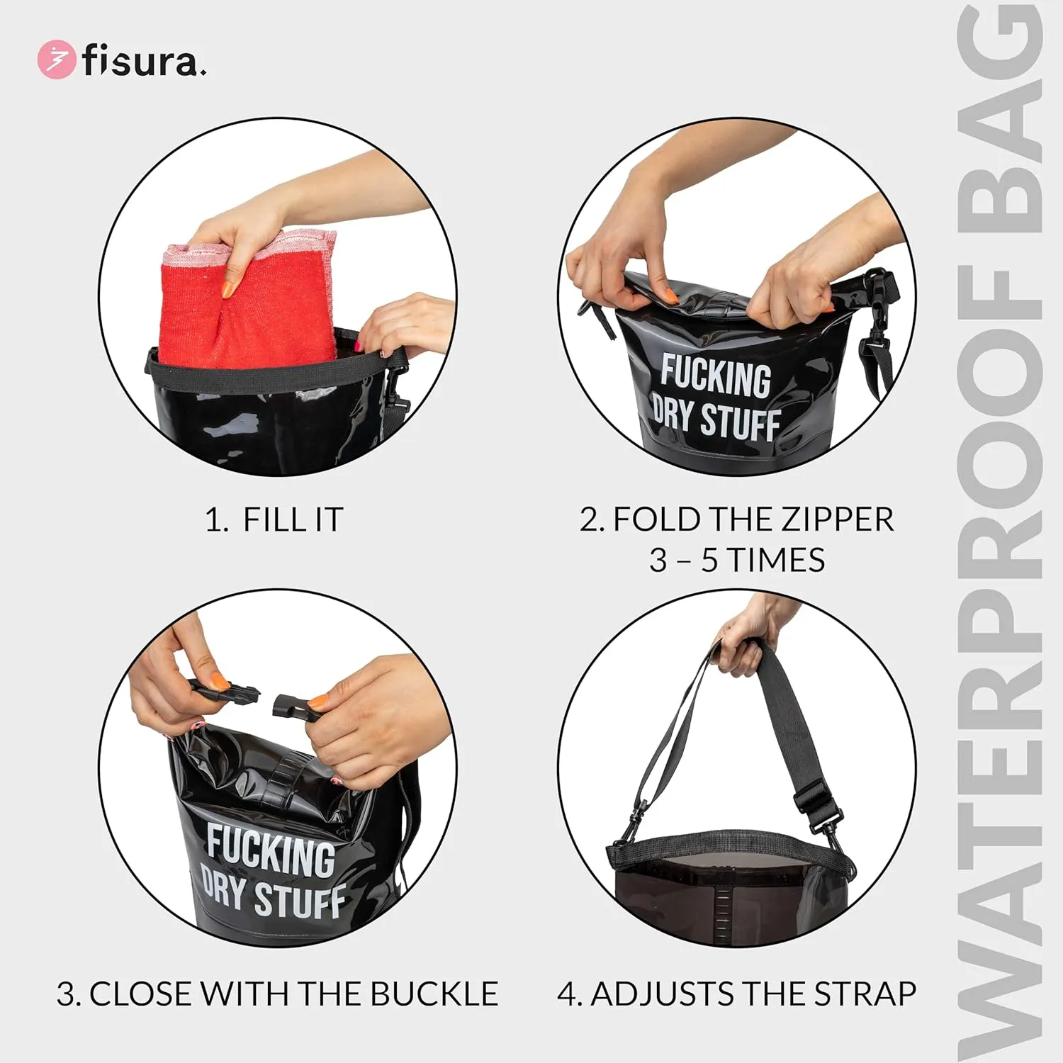 Fisura Waterproof Dry Bag 5 Litres Blue Dry Bag with Roll Up Closure and Shoulder Strap. 29 x 41.5 cm