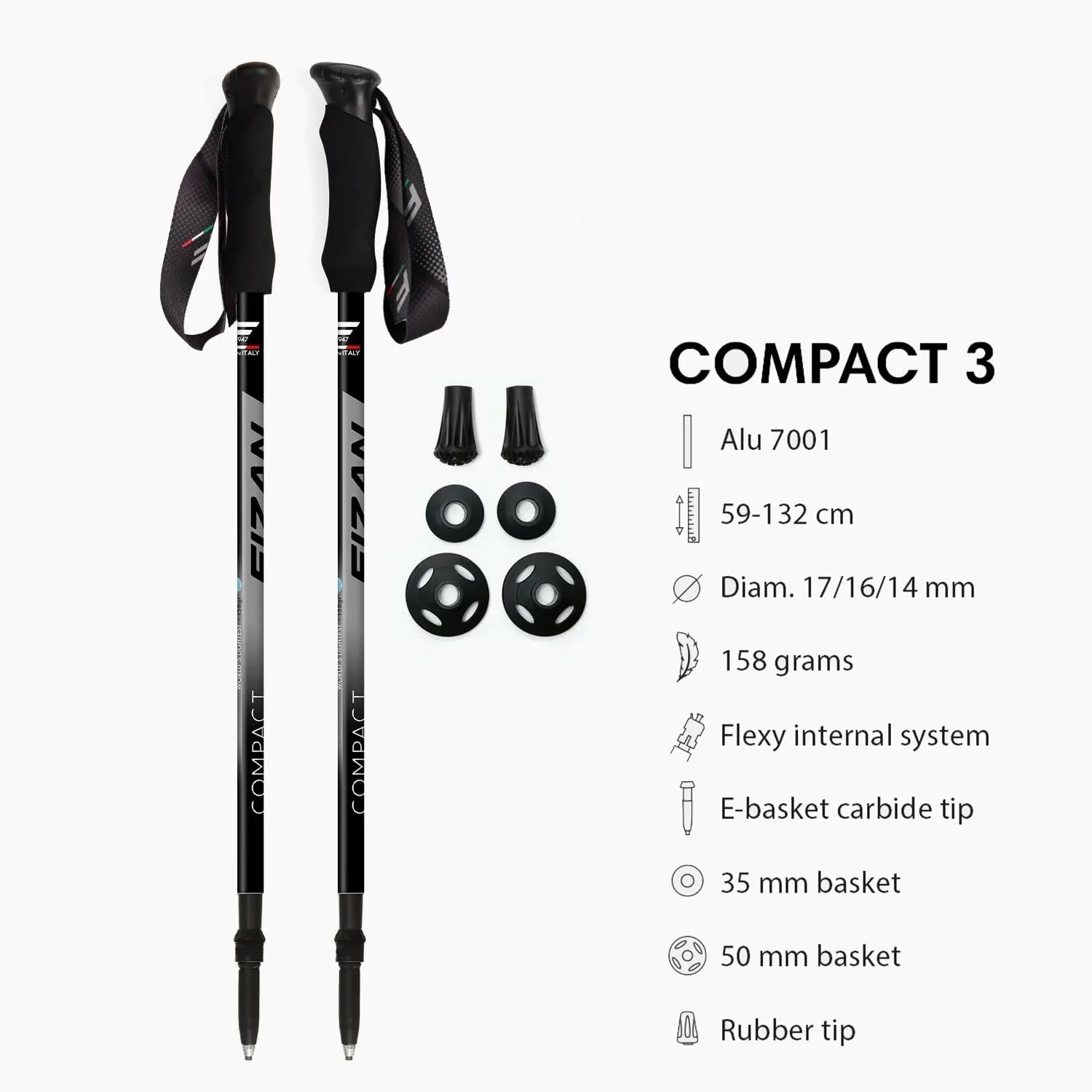 Fizan Compact 3 Trekking Poles – 5.6 oz Ultralight, Backpacking, Thru Hiking Poles, Adjustable, Collapsible, Customized Fit, EVA Grips, Aluminum Walking Sticks (Compact 3)