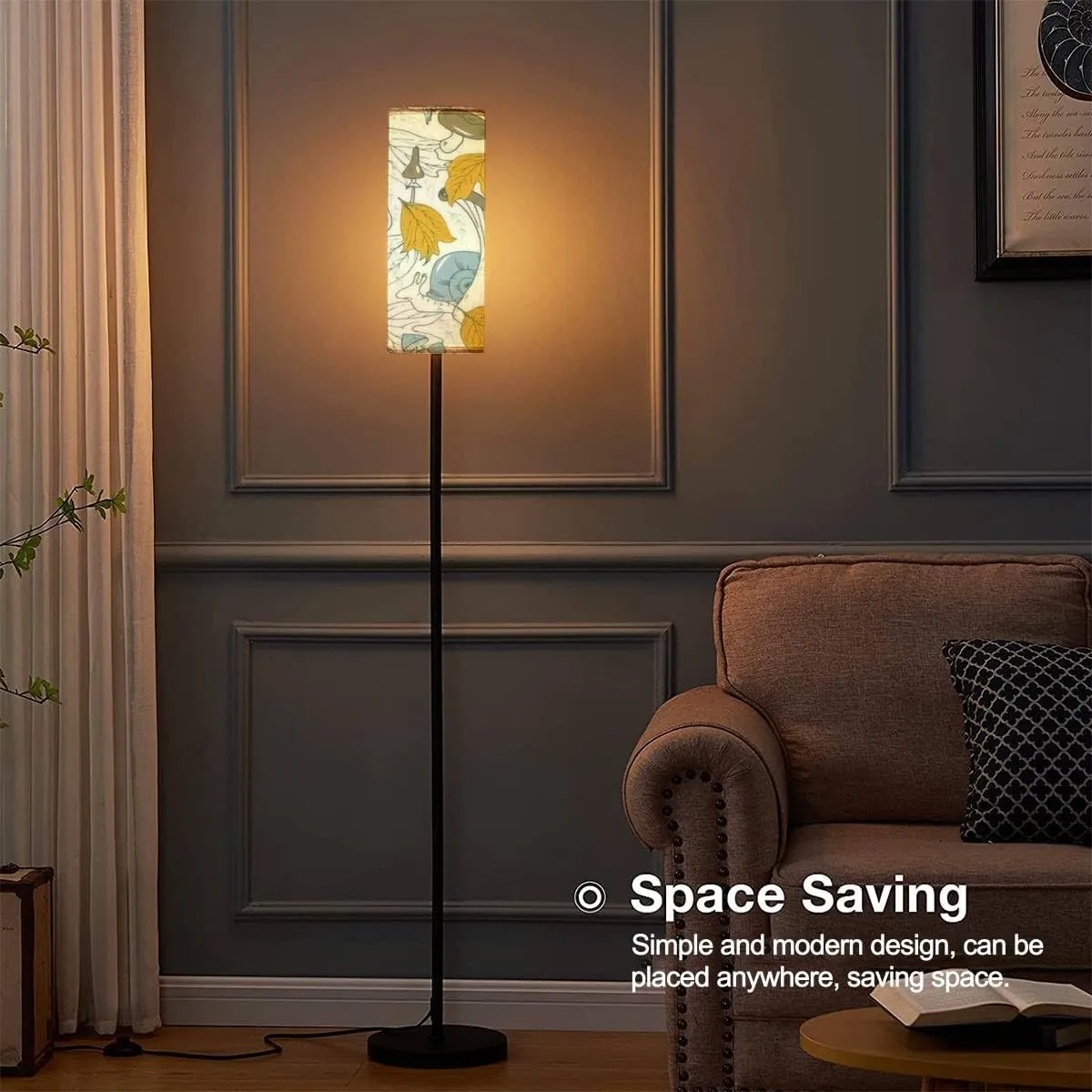 Floor Lamp for Living Room Mushrooms Butterflies Autumn Leaves Autumn Forest Seamless Modern Standing Lamp Remote Control Dimmable Pole Lamp Corner Tall Lamp for Office Bedroom Reading