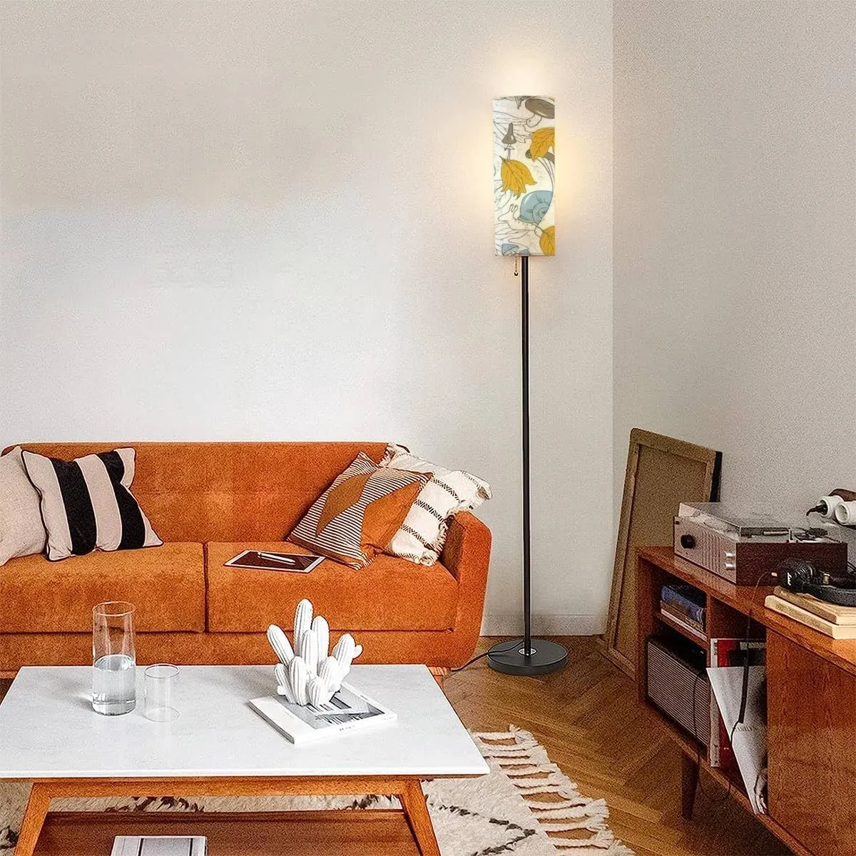 Floor Lamp for Living Room Mushrooms Butterflies Autumn Leaves Autumn Forest Seamless Modern Standing Lamp Remote Control Dimmable Pole Lamp Corner Tall Lamp for Office Bedroom Reading