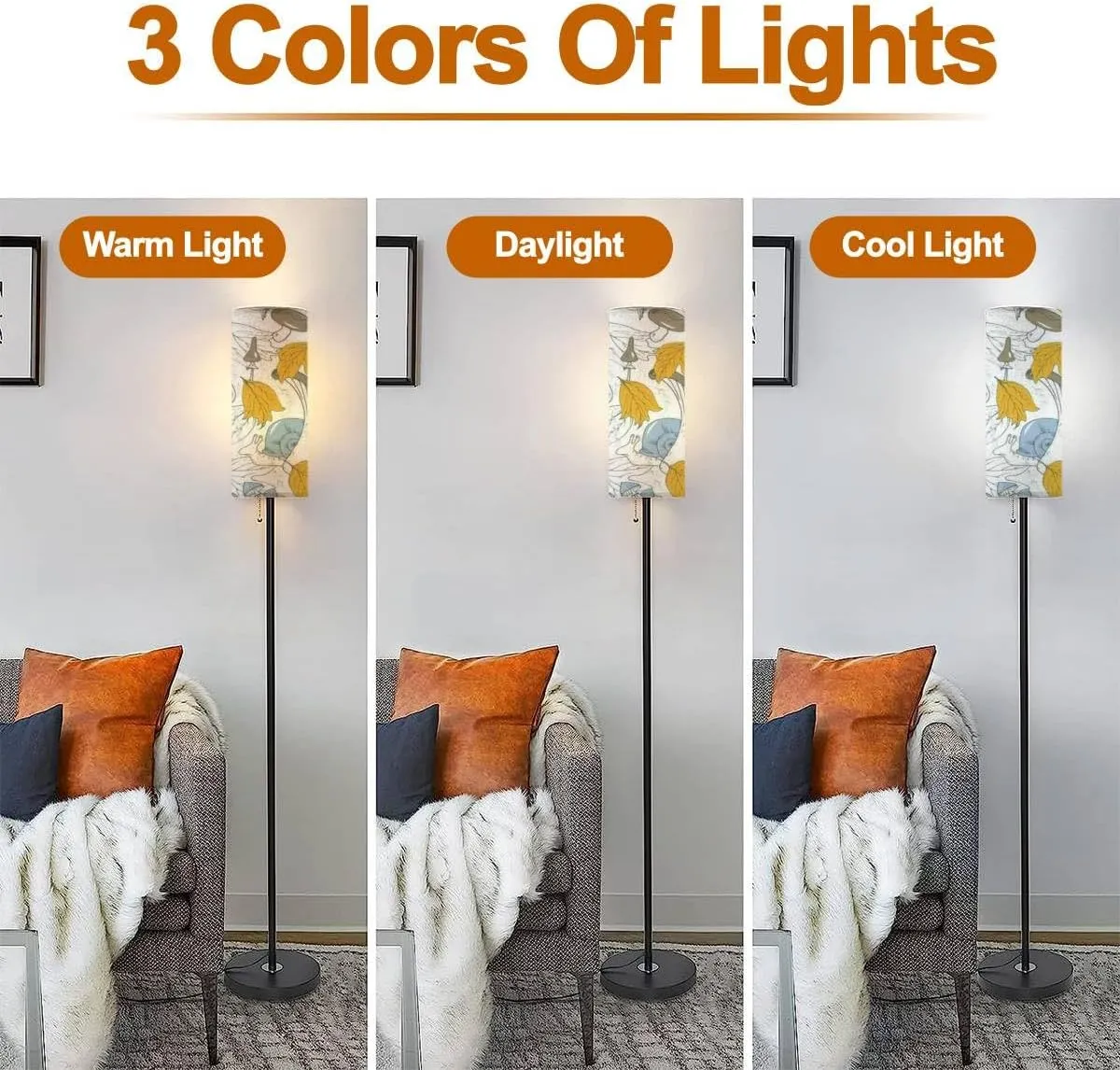 Floor Lamp for Living Room Mushrooms Butterflies Autumn Leaves Autumn Forest Seamless Modern Standing Lamp Remote Control Dimmable Pole Lamp Corner Tall Lamp for Office Bedroom Reading