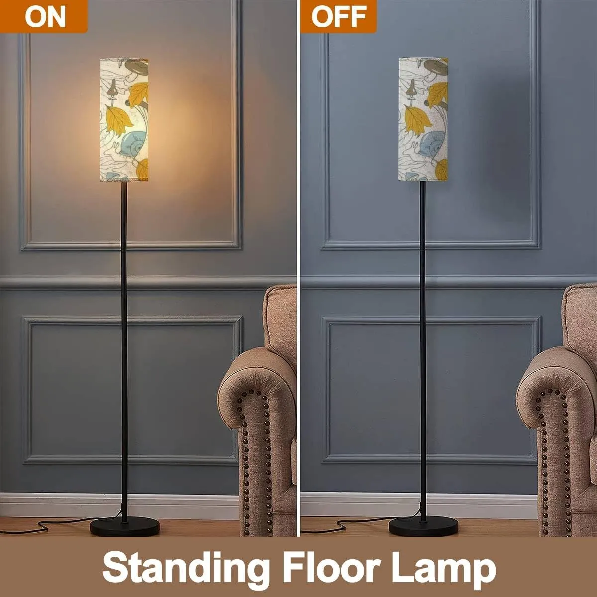 Floor Lamp for Living Room Mushrooms Butterflies Autumn Leaves Autumn Forest Seamless Modern Standing Lamp Remote Control Dimmable Pole Lamp Corner Tall Lamp for Office Bedroom Reading