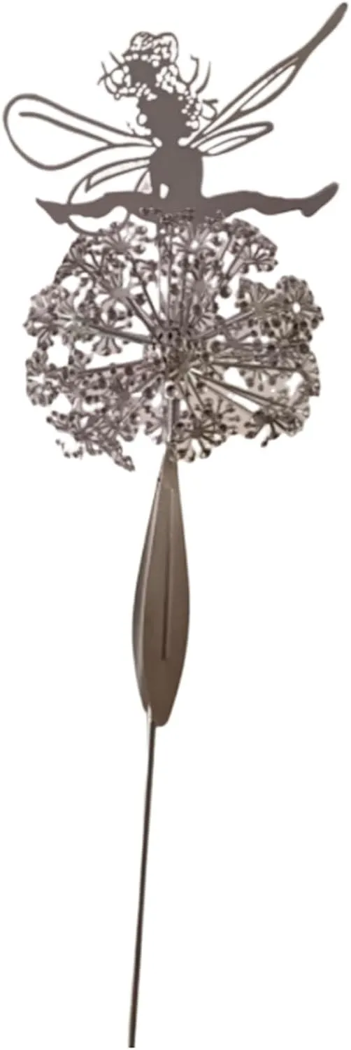 Flower Fairy Dancing with Dandelion, Fairy Garden Sculptures, Angel Metal Ornaments Gardens Art Sculpture, Stainless Steel Statue Garden Ornaments Art Decorations for Outdoor Yard Lawn Patio (H_Flat)