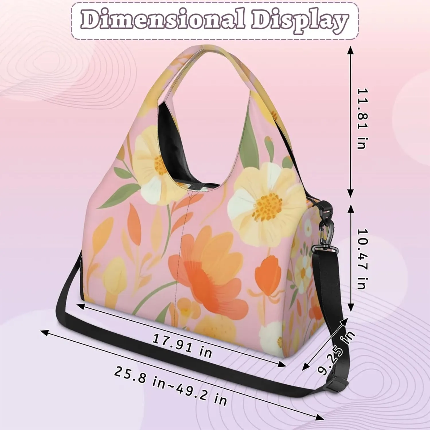 Flower Pattern Paper Gym Bag Yoga Mat Tote for Women with Shoes Compartment Lightweight Duffle Travel Carrier Wet Dry Storage Pockets Adjustable Pilates Mats Shoulder Bags for Sport Swim