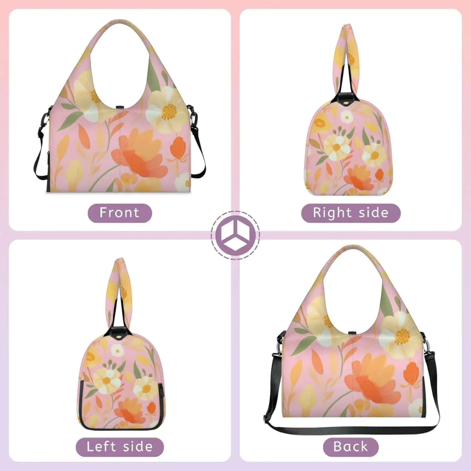 Flower Pattern Paper Gym Bag Yoga Mat Tote for Women with Shoes Compartment Lightweight Duffle Travel Carrier Wet Dry Storage Pockets Adjustable Pilates Mats Shoulder Bags for Sport Swim