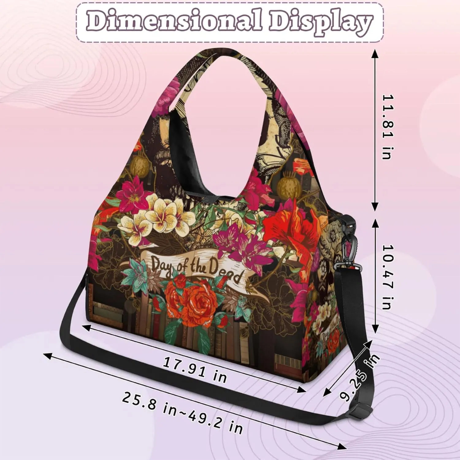 Flowers Skull Paper Gym Bag Yoga Mat Tote for Women with Shoes Compartment Lightweight Duffle Travel Carrier Wet Dry Storage Pockets Adjustable Pilates Mats Shoulder Bags for Sport Swim