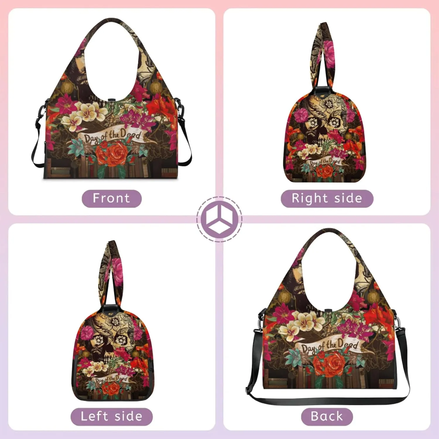 Flowers Skull Paper Gym Bag Yoga Mat Tote for Women with Shoes Compartment Lightweight Duffle Travel Carrier Wet Dry Storage Pockets Adjustable Pilates Mats Shoulder Bags for Sport Swim