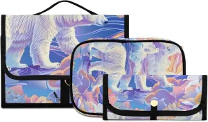 Foldable Hanging Travel Toiletry Organizer Set 3-Piece with Cosmetic Bag & Brush Holder - Bear (4)