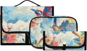 Foldable Hanging Travel Toiletry Organizer Set 3-Piece with Cosmetic Bag & Brush Holder - Bird (9)