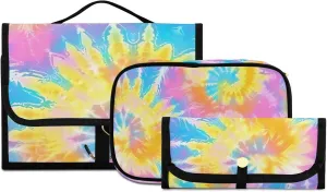 Foldable Hanging Travel Toiletry Organizer Set 3-Piece with Cosmetic Bag & Brush Holder - Tie Dye (4)