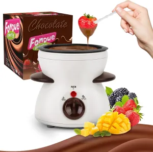Fondue Pot Set, Mini Electric Fondue Pot Set for Melting Chocolate Cheese, Chocolate Meting Pot fondue maker Machine with Dipping Forks For Holiday Birthday Party Gift-White