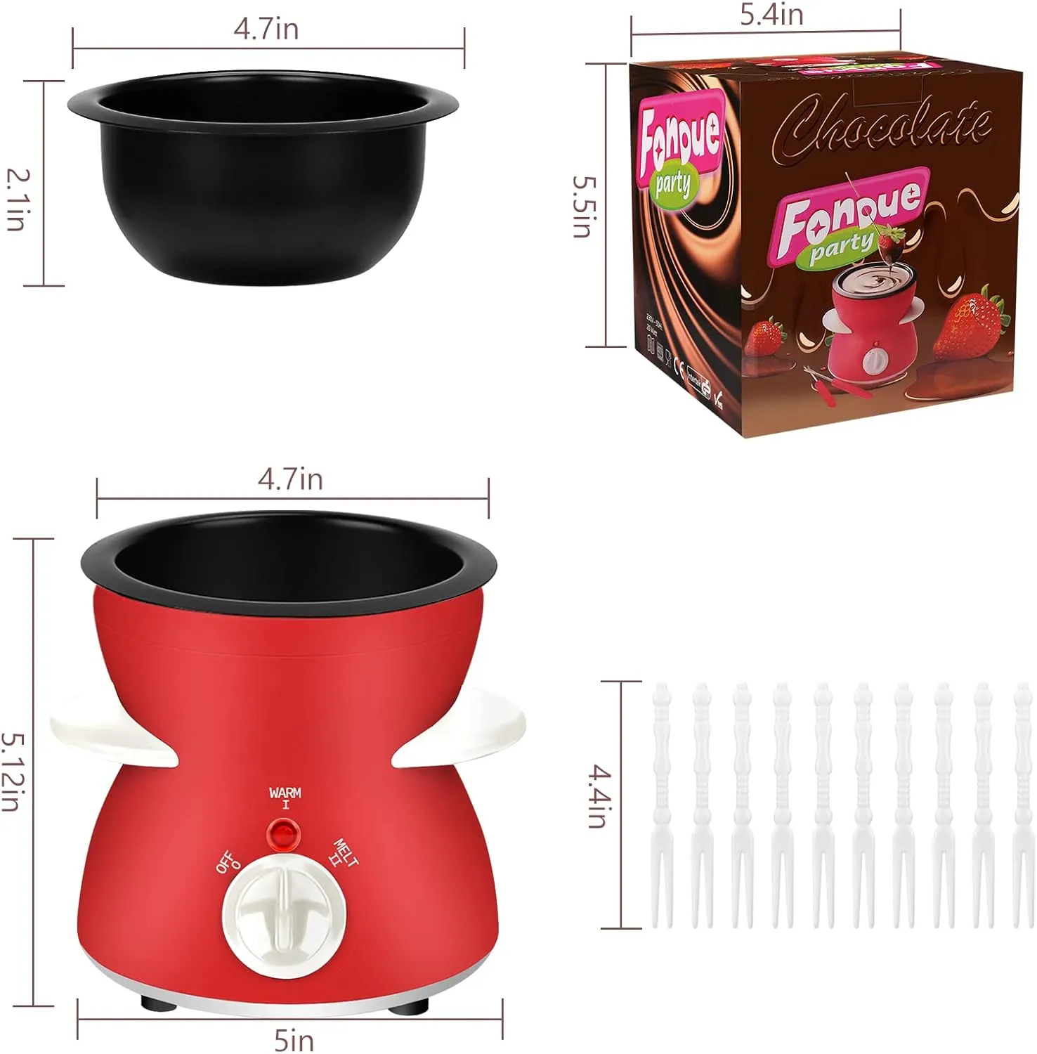 Fondue Pot Set, Mini Electric Fondue Pot Set for Melting Chocolate Cheese, Chocolate Meting Pot fondue maker with Dipping Forks For Holiday Christmas Birthday Gift