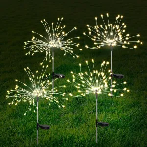 FOOING 4 Pcs Solar Garden Lights Solar Firework Lights Outdoor 480 LED Solar Powered String Light Waterproof 2 Modes Twinkling Nightlights for Garden, Wedding, Party, Patio (Warm White)