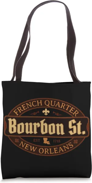 French Quarter Bourbon St New Orleans Fleur De Lis Souvenir Tote Bag