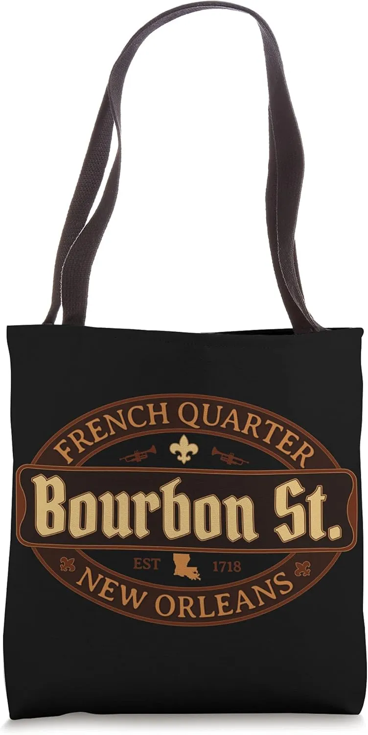 French Quarter Bourbon St New Orleans Fleur De Lis Souvenir Tote Bag