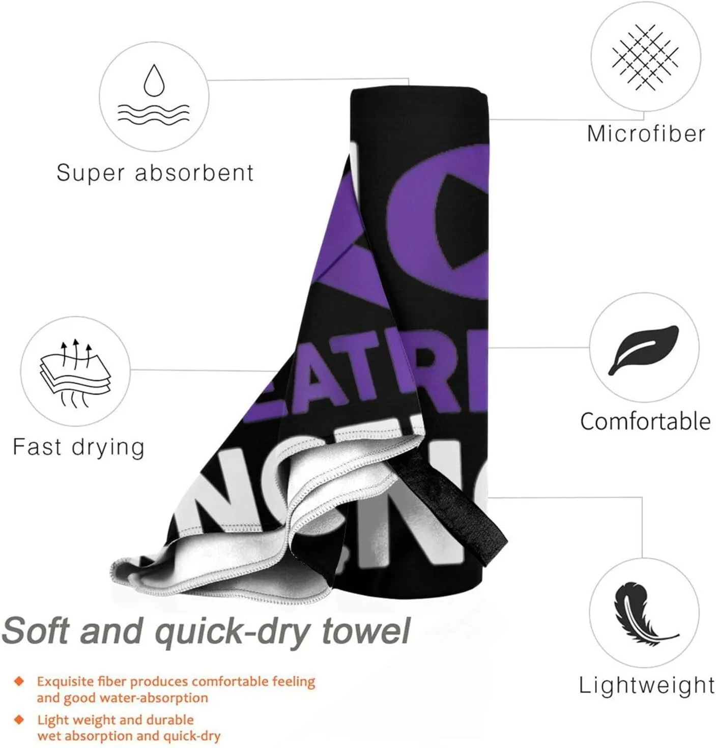 Fuck Pancreatic Cancer Beach Towel with Travel Bag 27.5"x55" Quick Dry Sand Free Lightweight Large Oversized Towels Light Vacation Essentials
