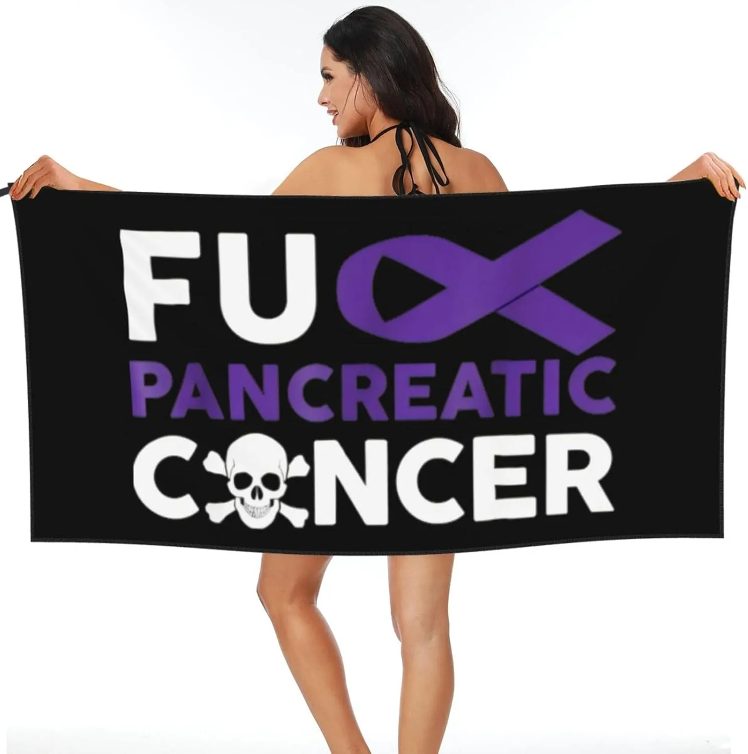 Fuck Pancreatic Cancer Beach Towel with Travel Bag 27.5"x55" Quick Dry Sand Free Lightweight Large Oversized Towels Light Vacation Essentials