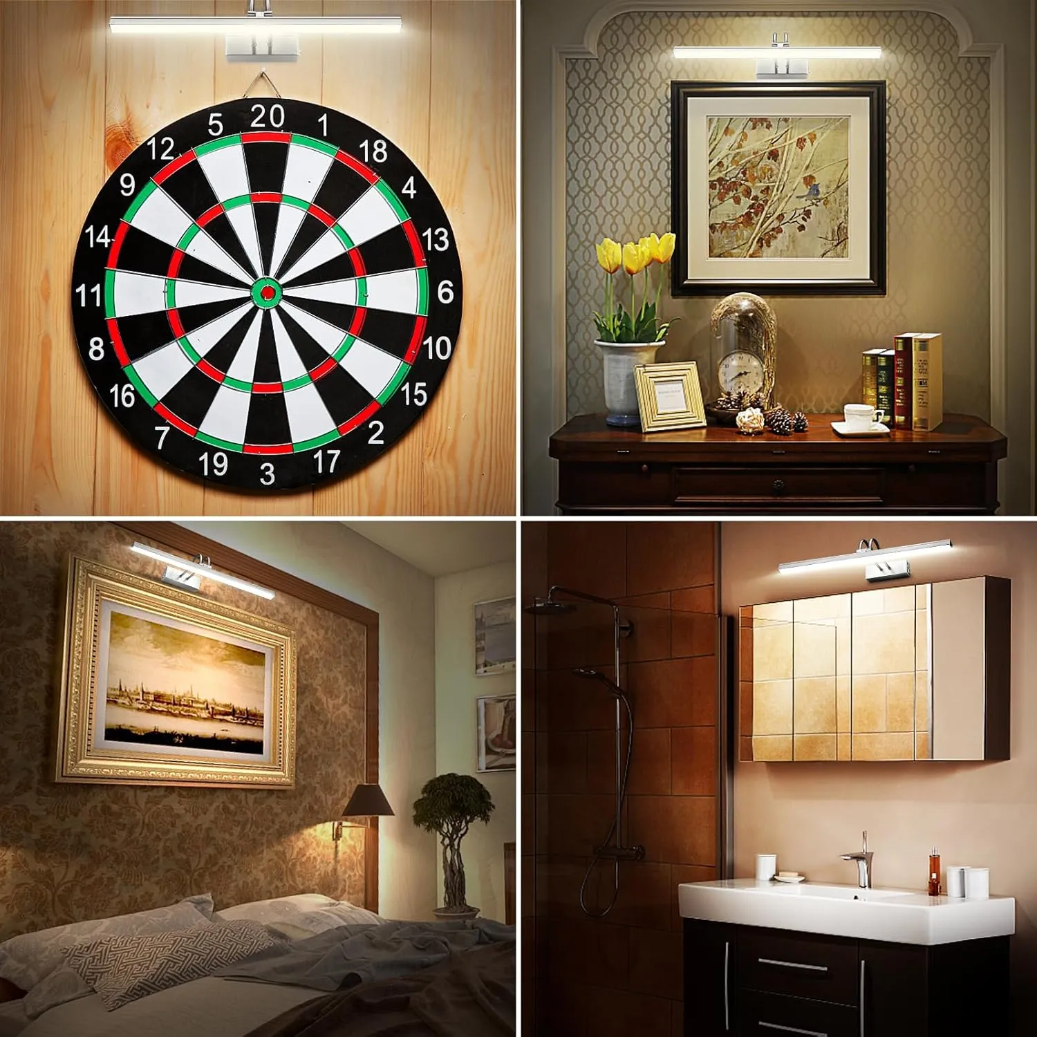 FUNCHDAY Picture Light, Wireless Rechargeable Gallery Lights with Remote, 280LM Dimmable Art Lighting Battery Powered, Timer Set 16” Metal Wall Lights for Paintings, Frame (Black Nickel)