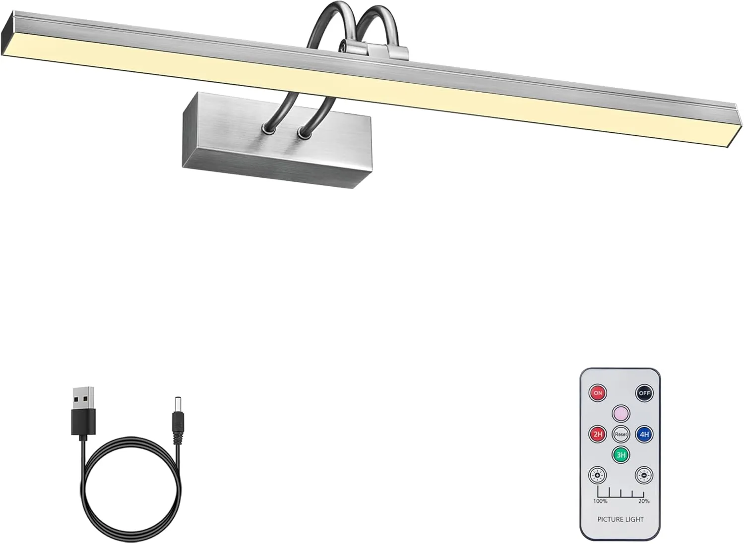 FUNCHDAY Picture Light, Wireless Rechargeable Gallery Lights with Remote, 280LM Dimmable Art Lighting Battery Powered, Timer Set 16” Metal Wall Lights for Paintings, Frame (Black Nickel)