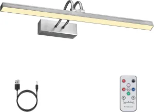 FUNCHDAY Picture Light, Wireless Rechargeable Gallery Lights with Remote, 280LM Dimmable Art Lighting Battery Powered, Timer Set 16” Metal Wall Lights for Paintings, Frame (Black Nickel)